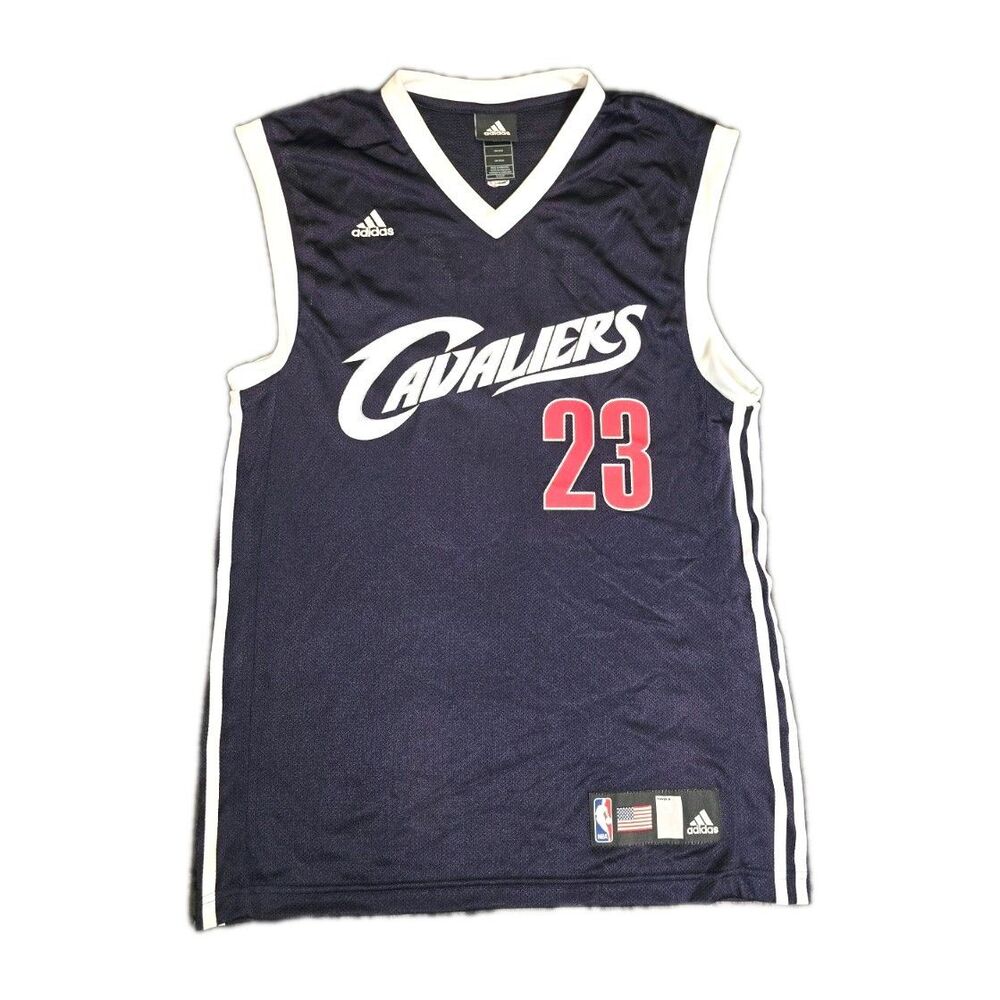 Adidas Lebron James Cavaliers Navy and White NBA Basketball Jersey Mens S #23